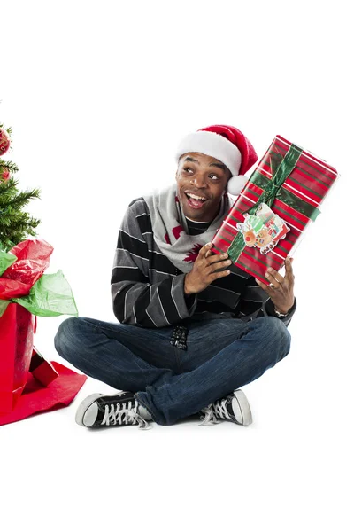 Homem curioso no Natal — Fotografia de Stock