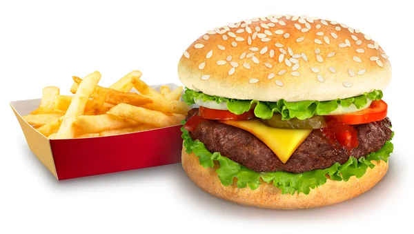 Hamburger en friet — Stockfoto