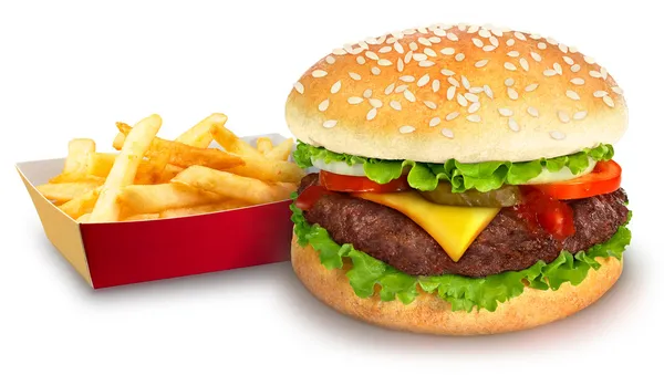 Hamburger i frytki Zdjęcie Stockowe