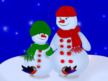 kardan adam ve kuşlar neşeli Noel ve mutlu yeni yıl
