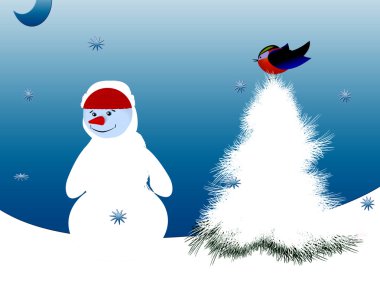 kardan adam ve kuşlar neşeli Noel ve mutlu yeni yıl