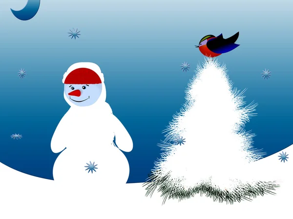 Snowmen and Birds Merry Christmas and Happy New Year — Stock Photo, Image