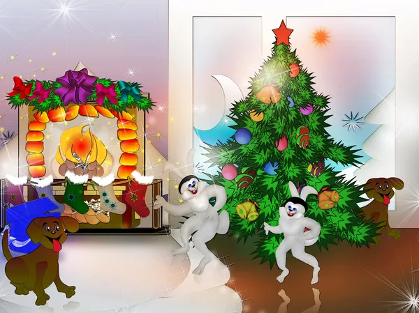 Glada djur firar jul — Stockfoto