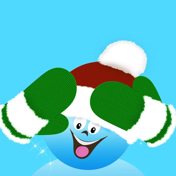 Χειμώνα. χαρούμενος χιονάνθρωπος φοράει ένα καπέλο και γάντια — Φωτογραφία Αρχείου
