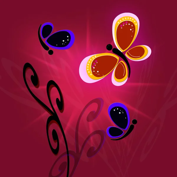 Schmetterlinge auf rotem Hintergrund. Plakat — Stockfoto