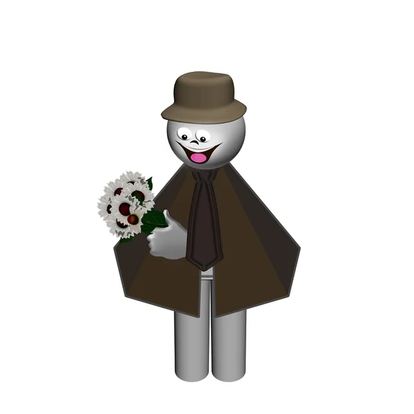 La silueta de un hombre con flores. Felicitaciones. . —  Fotos de Stock