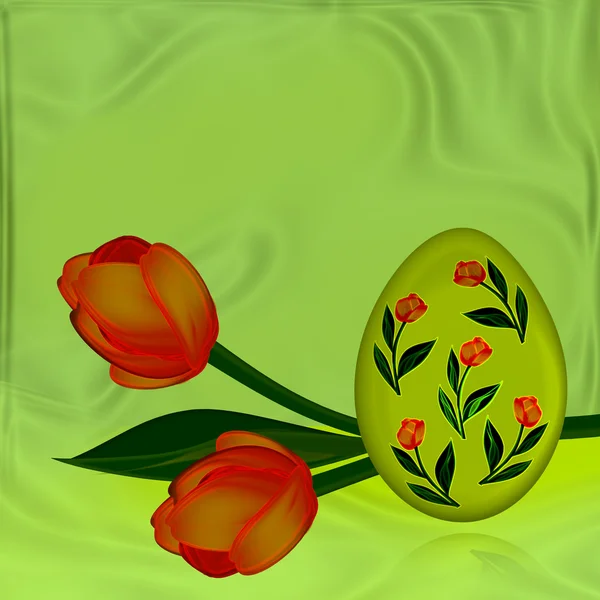 Velikonoce. velikonoční vajíčka a květiny tulipány — Stock fotografie