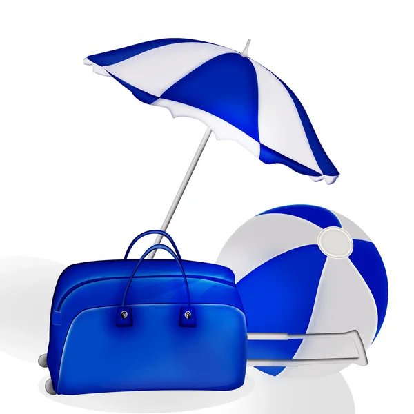 Sac bleu, balle et parapluie — Photo