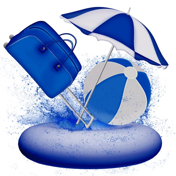 Bolso azul, bola y paraguas — Foto de Stock