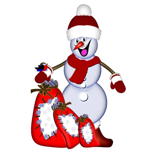Snowman and gifts — Stock Photo, Image