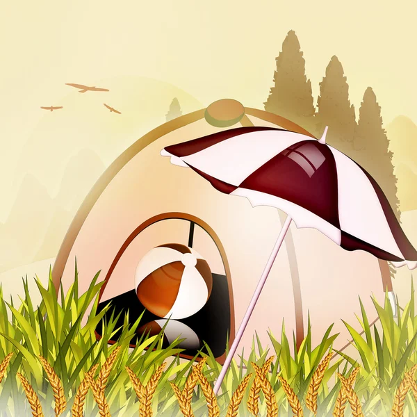Das Zelt vor dem Hintergrund der sommerlichen Landschaft. — Stockfoto