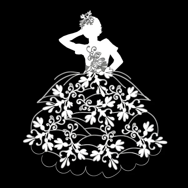 Silhouette of a girl in a dress with flowers — Stock Photo, Image