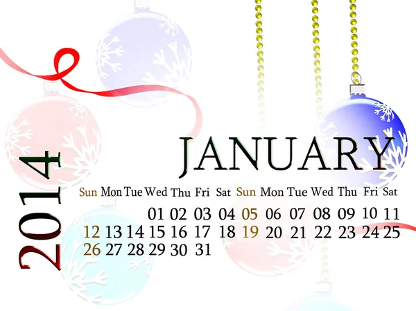 Calendario 2014. Gennaio. . — Foto Stock