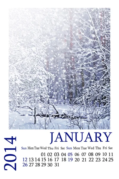 Calendar 2014. January. Winter landscape. — Stock Photo, Image