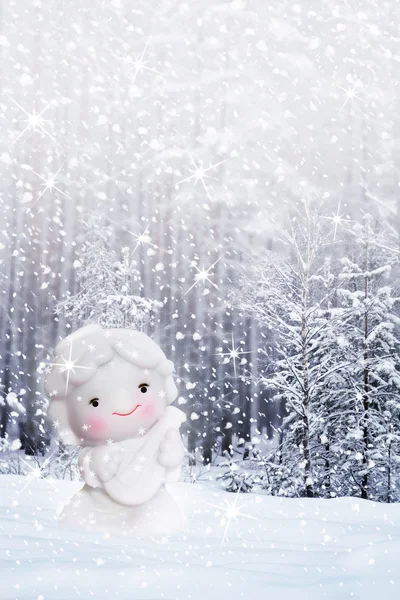 Angel on background of a winter landscape. — Stock Photo, Image