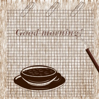 bir fincan kahve ve bir kağıt parçası. dilek.