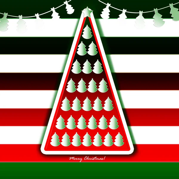 Ročník vánoční přání s strom a ozdoby, vánoční karta — Stock fotografie