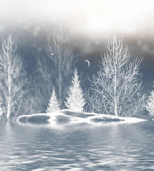Bosque Invierno Congelado Con Árboles Cubiertos Nieve Aire Libre Tarjeta — Foto de Stock