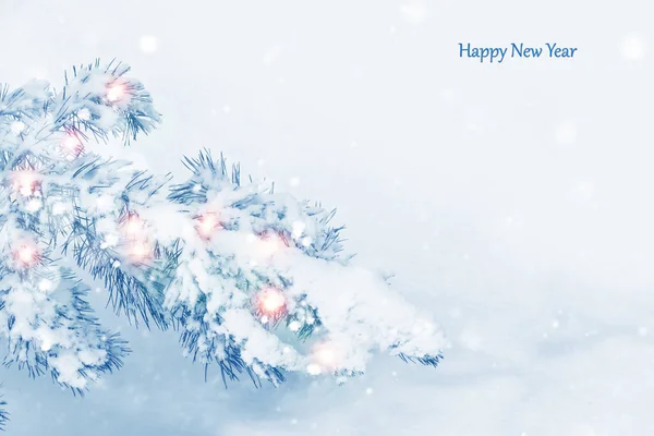 Albero Natale Nella Neve Biglietto Auguri Inverno — Foto Stock