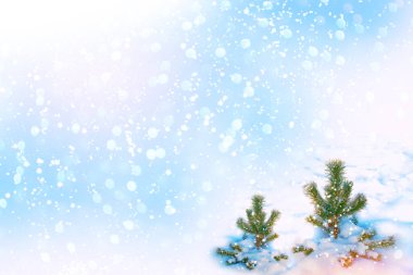 Karla kaplı ağaçlarla donmuş kış ormanı. Açık hava