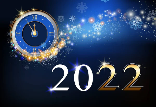 2022 Новим Роком Цифри Золотий Годинник Світив Ять Хвилин Опівночі — стоковий вектор