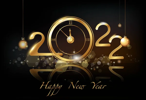Mutlu Yıllar 2022 Yeni Yıl Altın Saatleri Parıltıları Olan Parlak — Stok Vektör