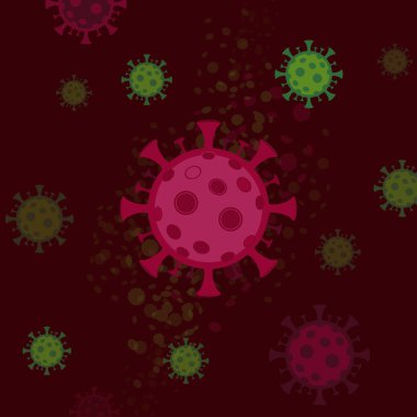 Coronavirus salgını COVID-19, Wuhan hastalığının belirtileri. Coronavirus halk sağlığı ve grip salgınları. Ağız maskesi ile uyarı ve karantina. Koruma ikonu kilit işareti. Vektör, doku, dekorasyon, kırmızı, çiçek, yeşil, maske