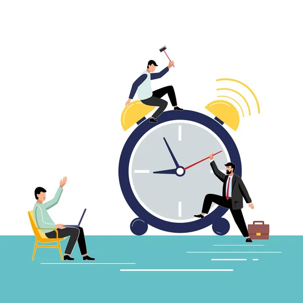 Vector Illustration Man Ringing Alarm Clock Working Time Management Concept — Stock Vector