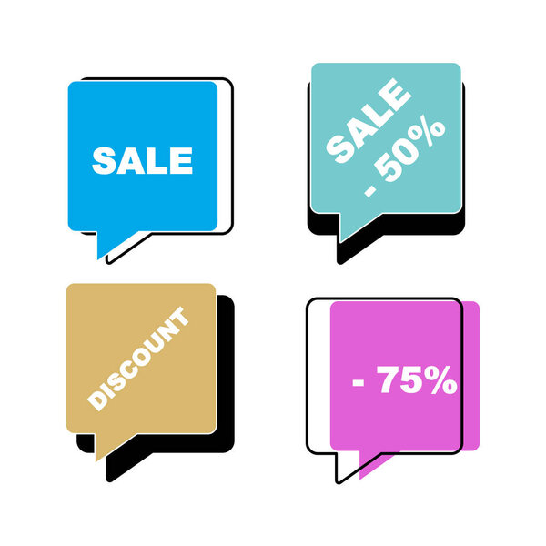 Sticker, sale, discount. A set of labels, sale at a discount of 50 and 75% percent. Multicoloured marketing tag with profitable ad isolated on white background.Vector illustration, shopping, proposal, powerpoint, booklet office, work infographic, SEO