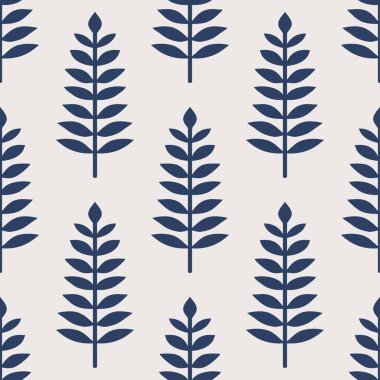 Geometrik basit orta yüzyıl düz mavi yapraklı, pürüzsüz desen. Modern tekstil, kumaş, ev dekoru, duvar kağıdı için klasik, eski tarz doku. Soyut bohem 60 'lar arkaplanı