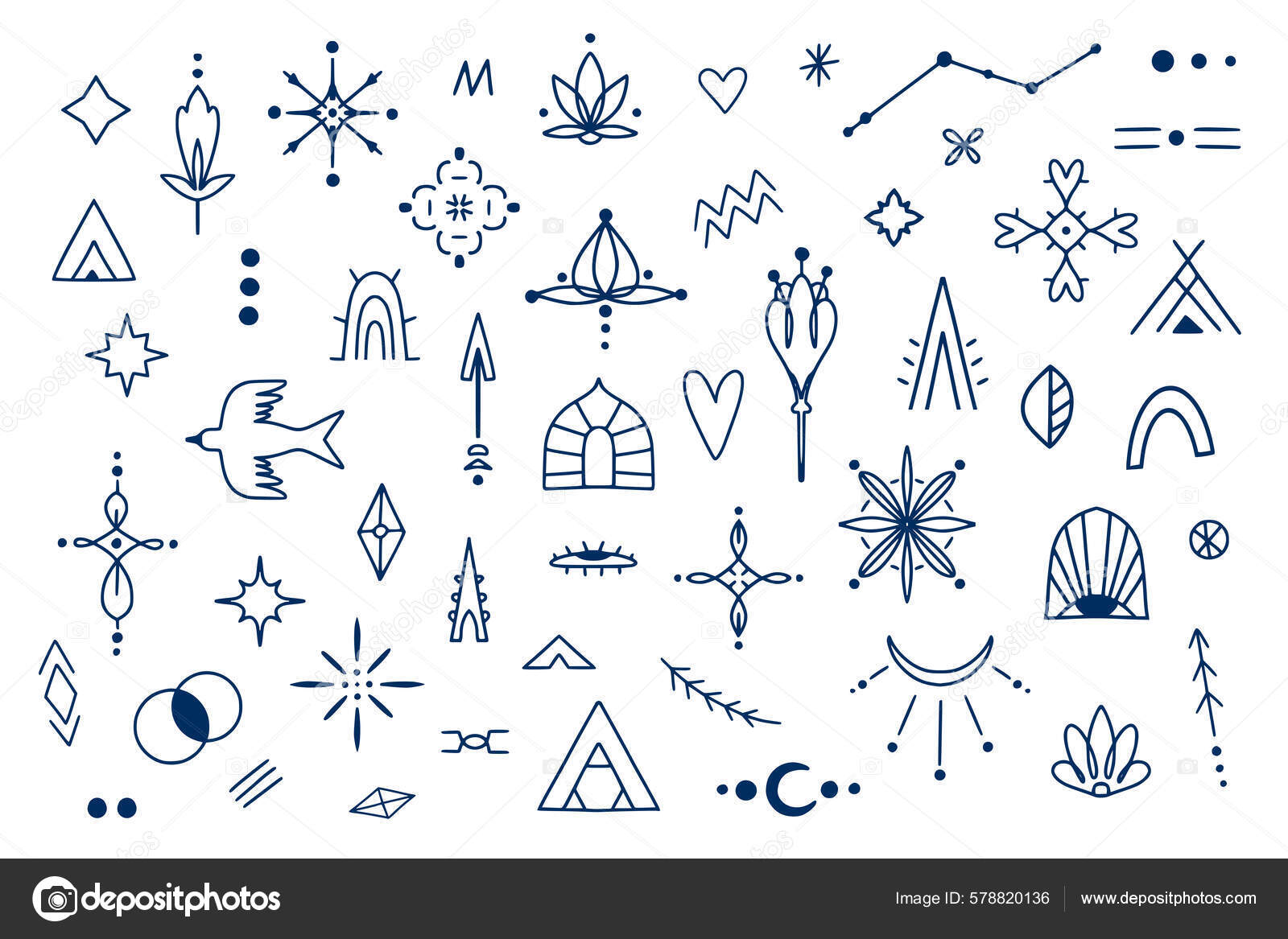 Hand Drawn Tribal Doodles Collection Boho Ethnic Elements Minimalistic  Witch Stock Vector by ©lenanikolaeva 578820136, image size:1600x1167