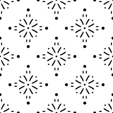 Geometrik basit, soyut şekilli, pürüzsüz desen. Modern tekstil, kumaş, ev dekoru, duvar kâğıdı için antika, yüzyılın ortalarında moda. Bohem 60 'ların siyah beyaz arka planı