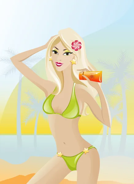 Girl on Beach — Stock Vector