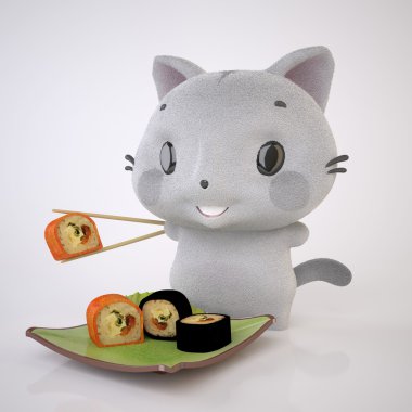 yavru kedi ve sushi