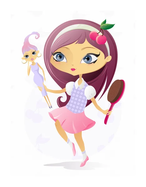 Little Girl with Doll — Stock Vector