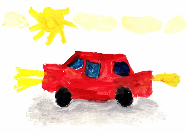 Kind tekening auto — Stockfoto