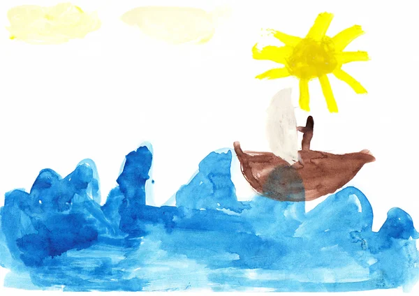 Sailboat Children's Drawing — Stock Photo, Image