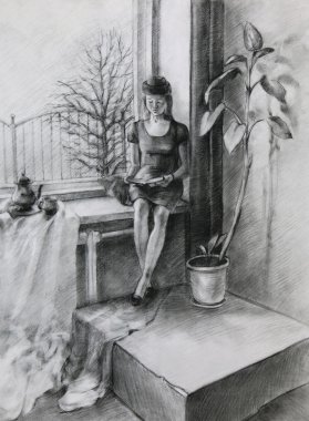 Kitap okuyan genç bir kadın.