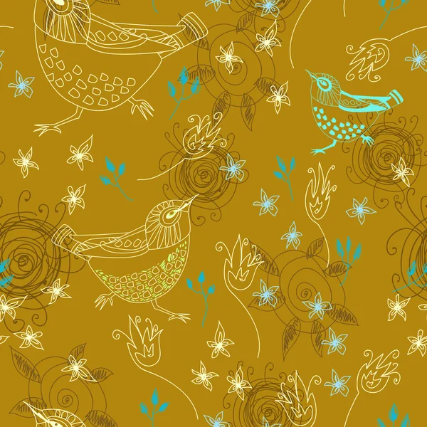 Seamless pattern with birds and flowers — Stock Vector