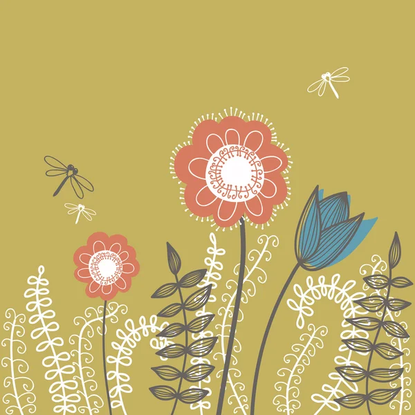 Fondo lindo dibujado a mano con flores — Vector de stock