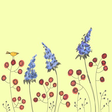 el ile kuş çiçek arka plan çekilmiş