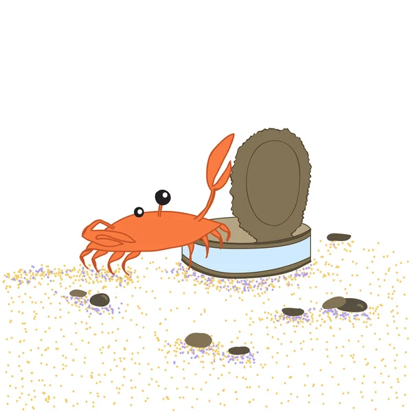 Le crabe avec de l'étain sur la plage — Image vectorielle