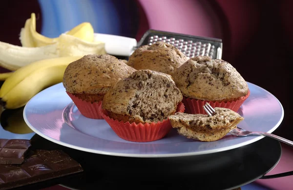 Choklad och banan muffins — Stockfoto