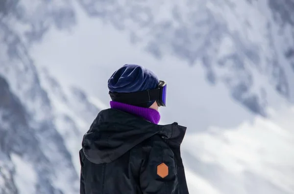 Portrait Girl Top Snowy Mountain — Stock Photo, Image