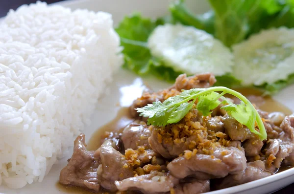 Carne di maiale con aglio Riso — Foto Stock