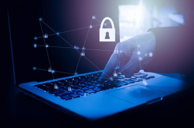 İnternet bilgisayar sisteminin siber güvenlik koruması bir kavramdır. Hacker 'lar dijital teknoloji kullanır.