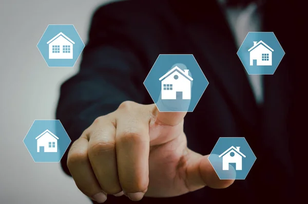 Ruční Dotýkání Ikony Domu Real Estate Concept Business Home Insurance — Stock fotografie