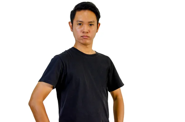 Asian Man Wearing Black Shirt White Background — Stock Photo, Image