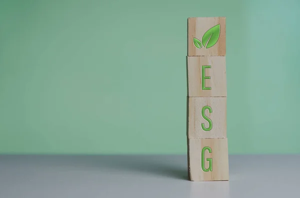 Houten Blokjes Met Esg Symbool Environmental Social Governance Groene Achtergrond — Stockfoto