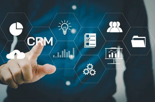 Crm Customer Relation Management Automation Systemprogramvara Affärsteknik Virtuell Skärm Koncept — Stockfoto
